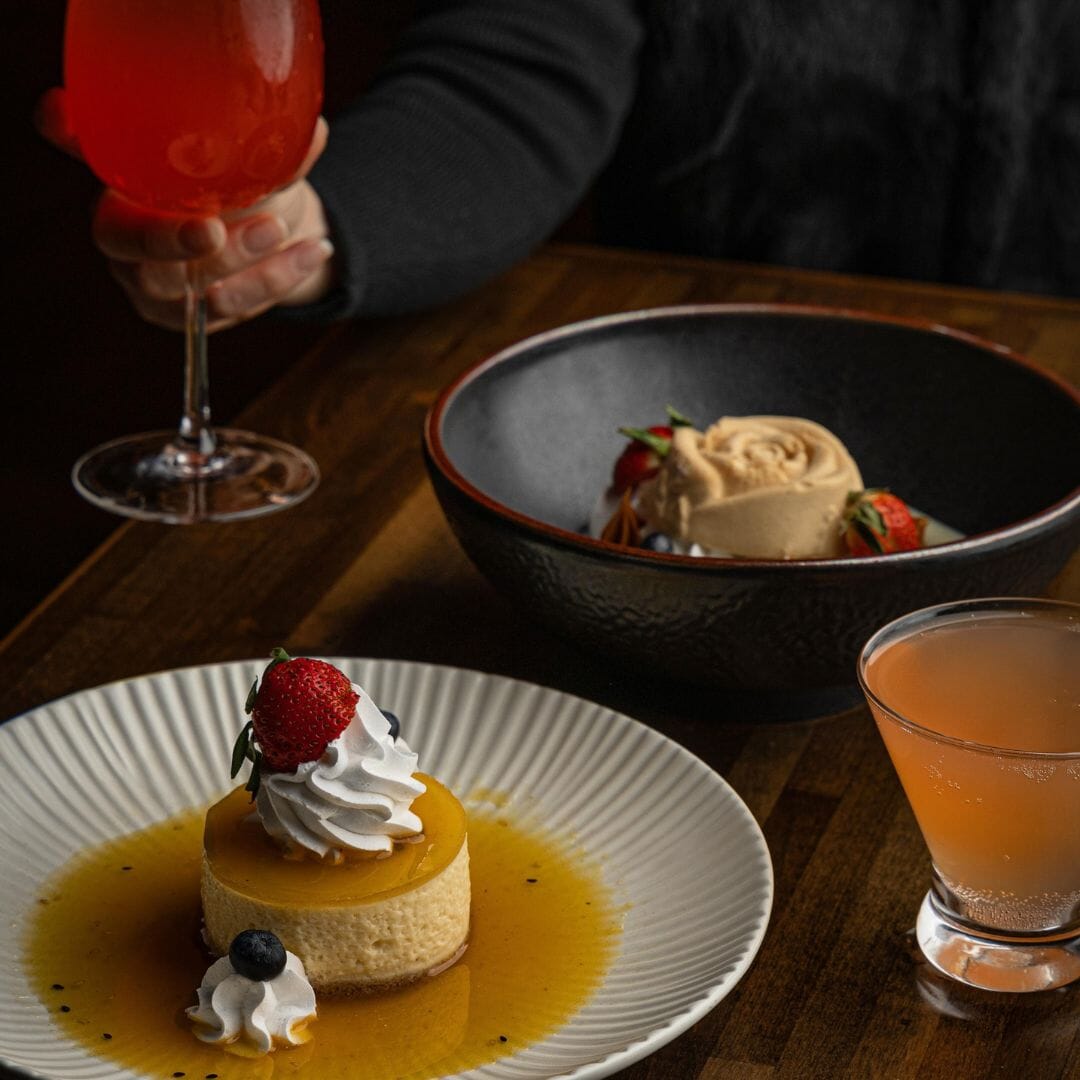 Dessert and drinks at Katana Cocina Nikkei Sushi Restaurant, combining Japanese-Peruvian flavors