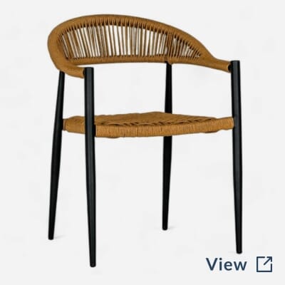 Sabbia stackable rope restaurant chair with tan seat and back used at Vida Verde NYC