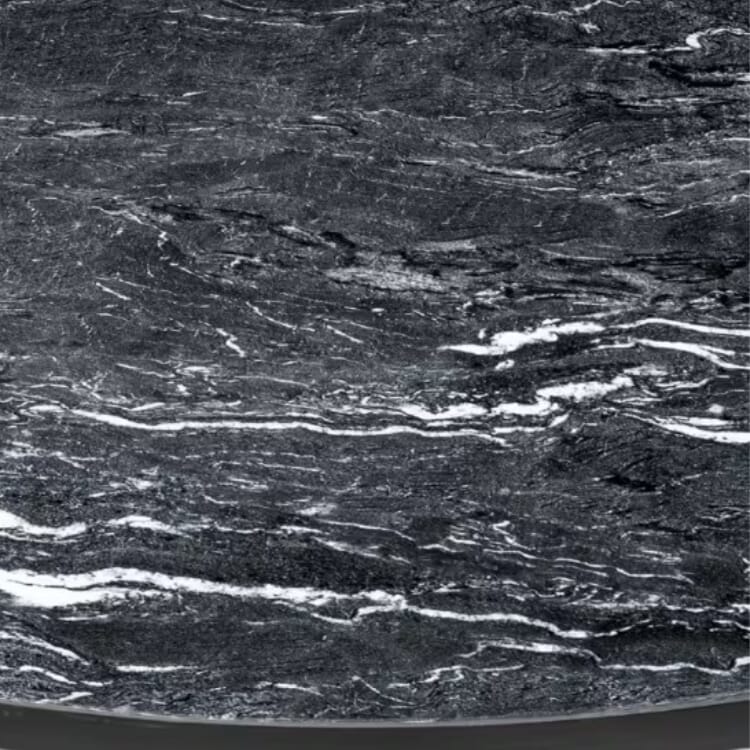 Black and white sintered stone tabletop swatch.