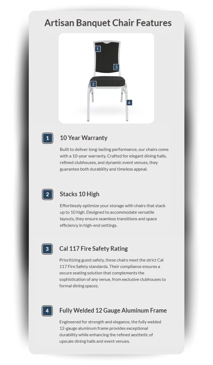 Wide view of University of Florida banquet hall with round tables and black banquet chairs