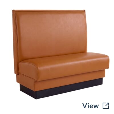 Custom restaurant booth with vinyl back and upholstered seat used at Braza Chicken